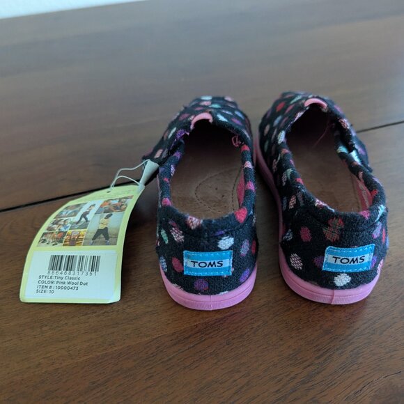 NWT Tom's Tiny Classic Alpargata Girls Slip-on Shoes Sneakers Pink Wool Dot T10 - Picture 7 of 9